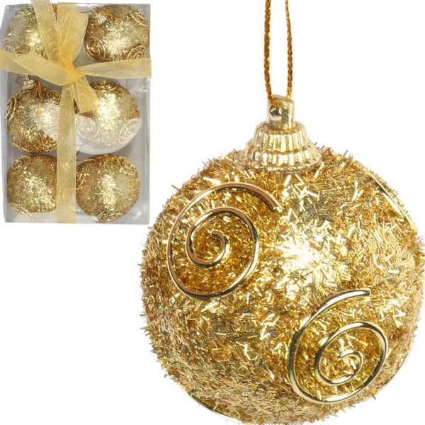 Set med 6 slitstarka guldglitterkulor - 5 cm