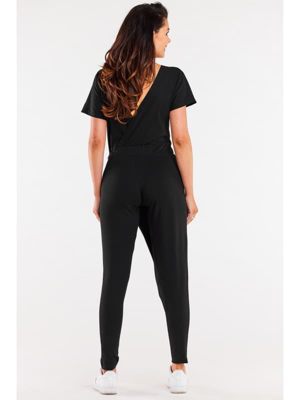Bomullsjumpsuit med korta ärmar, svart L/XL