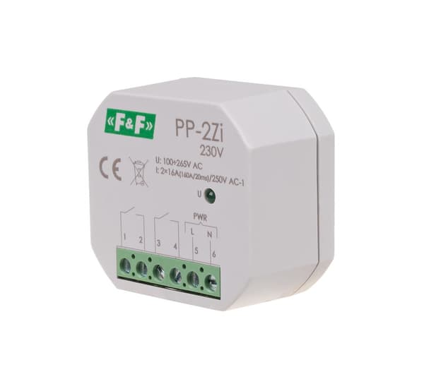Elektromagnetisk relæ, 2Z 16A, indbygget PP-2Z-LED-230V