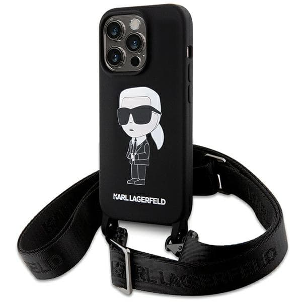 Karl Lagerfeld Crossbody Silikone Ikonik Etui til iPhone 15 Pro Max, Sort