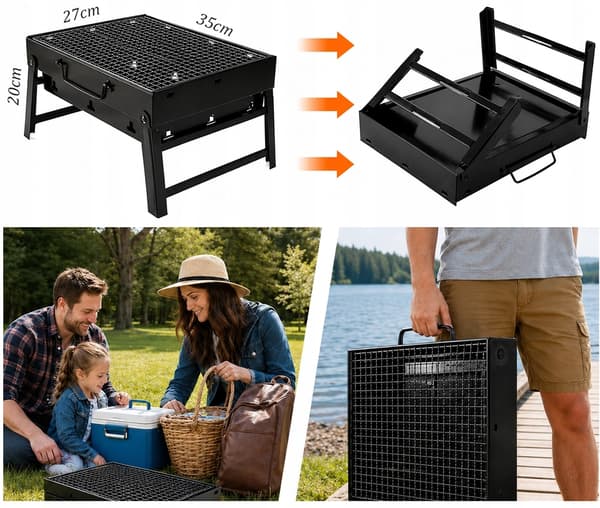 Hopfällbart turistgrillset 35x27 cm + grönsaksgrillkorg