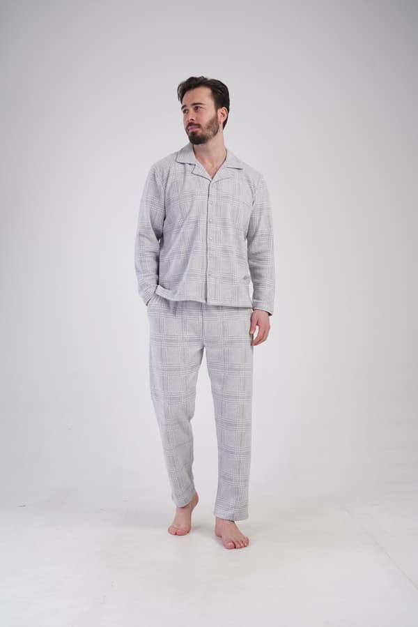 Herrpyjamas i bomull, långärmad, långbyxor, Vienetta M, dragkedja