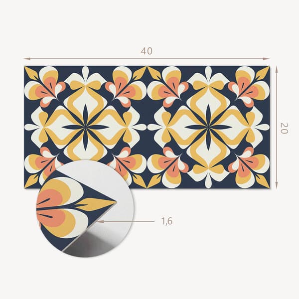 Klar til montering trykte vinylfliser, geometrisk blomstermønster, 10x40x20 cm