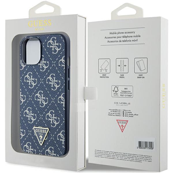 Guess 4G Triangle Metal Logo Cover til iPhone 15 Plus, Blå