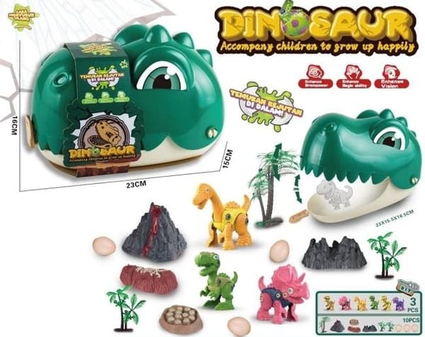 Dinosauruksen pää lisävarusteineen