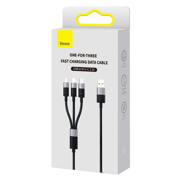 StarSpeed 3-i-1 USB-telefonkabel - micro USB / iPhone Lightning / USB-C 1,2 m - sort