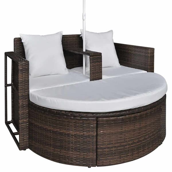vidaXL havebed i polyrattan med parasol, brun