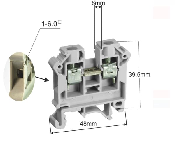 Gevindskinneforbindelse 6mm2 41A til TS32 TS35 skinne, gul SIMET