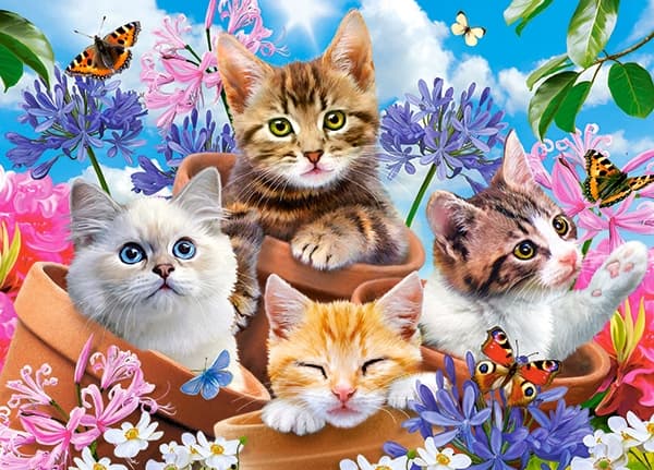 Puslespil 120 brikker med katte og blomster