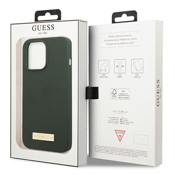 Guess Silikone Logo Plade MagSafe-etui til iPhone 13 Pro Max, Grøn/Khaki