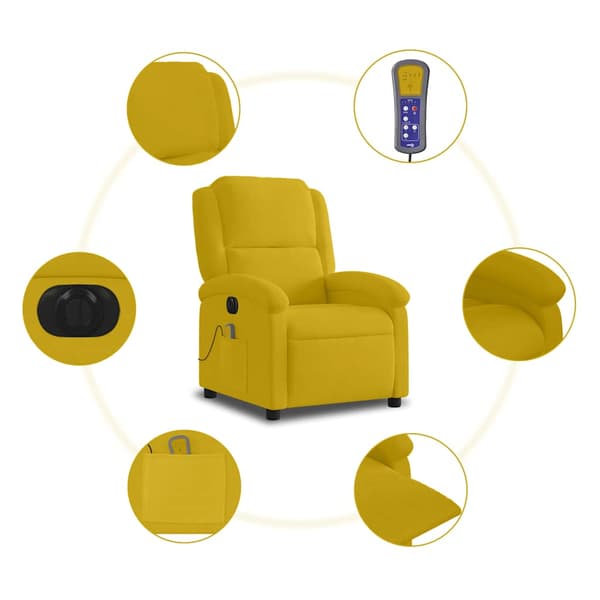 vidaXL Elektrisk vilfåtölj med massagefunktion gul sammet