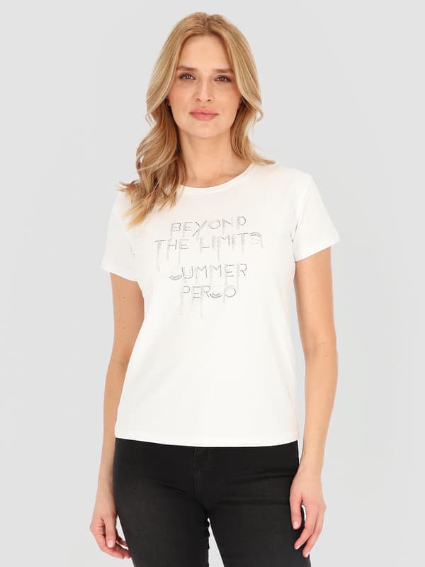 Dambomulls-T-shirt med applikationer