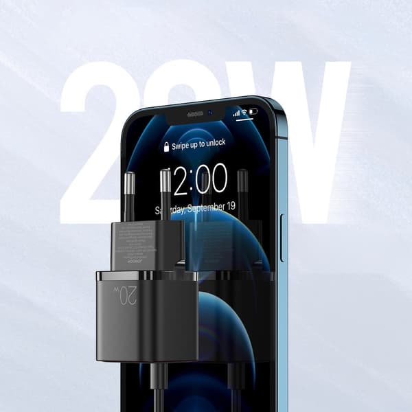 Hurtig USB-C 20W strømforsyning Quick Charge 3.0 AFC vægoplader sort
