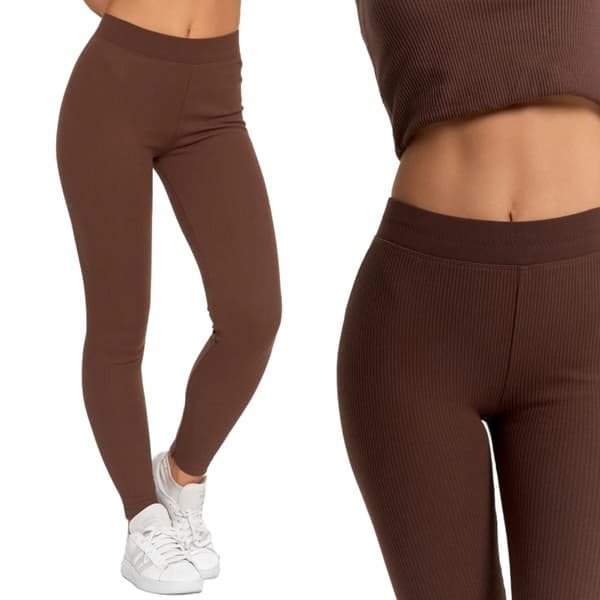 Dameleggings i bomuld med bred elastisk linning, elastisk pasform, MORAJ L MOCCA