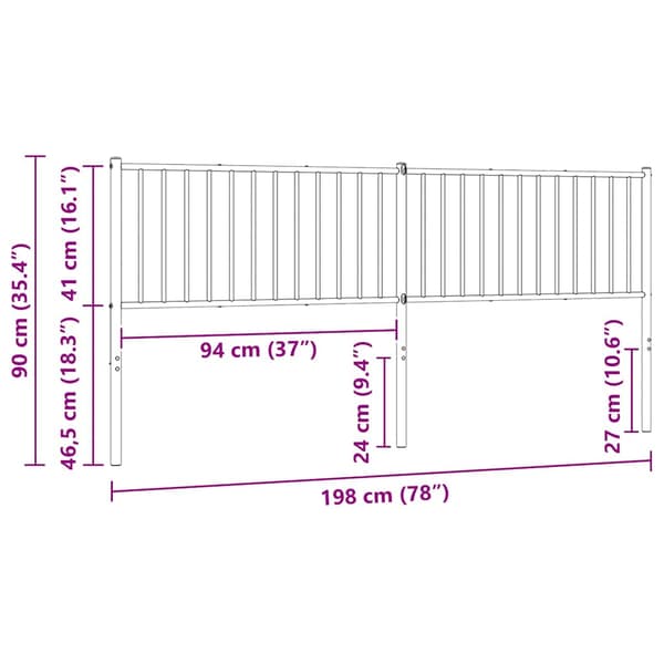 vidaXL metalsengegavl, sort, 193 cm