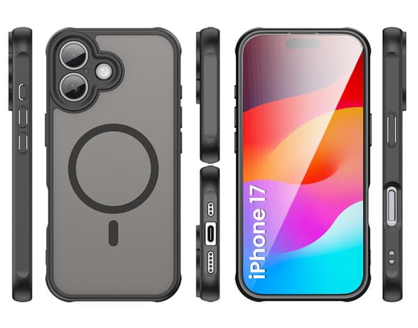 Matt cover til iPhone 17, til MagSafe, forstærket, mat med sort ramme
