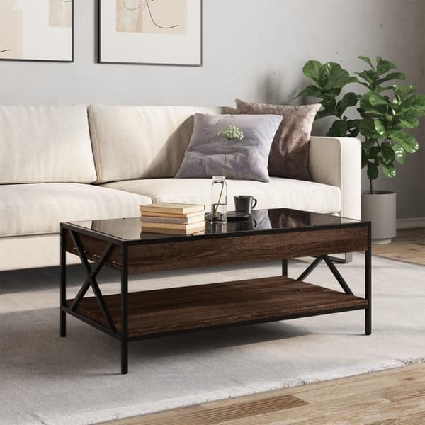 vidaXL Infinity sofabord med LED-lys brunt egetræ 90x50x38 cm