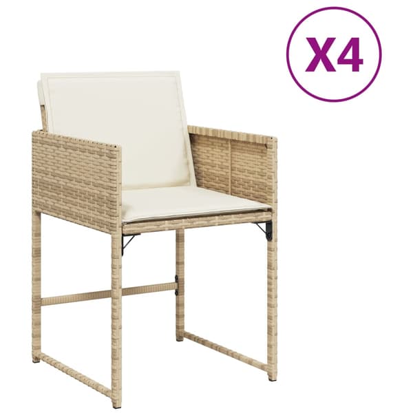 vidaXL Trädgårdsstolar med dynor, set om 4, beige, polyrotting