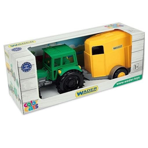 Farvede biler traktor med hestetrailer