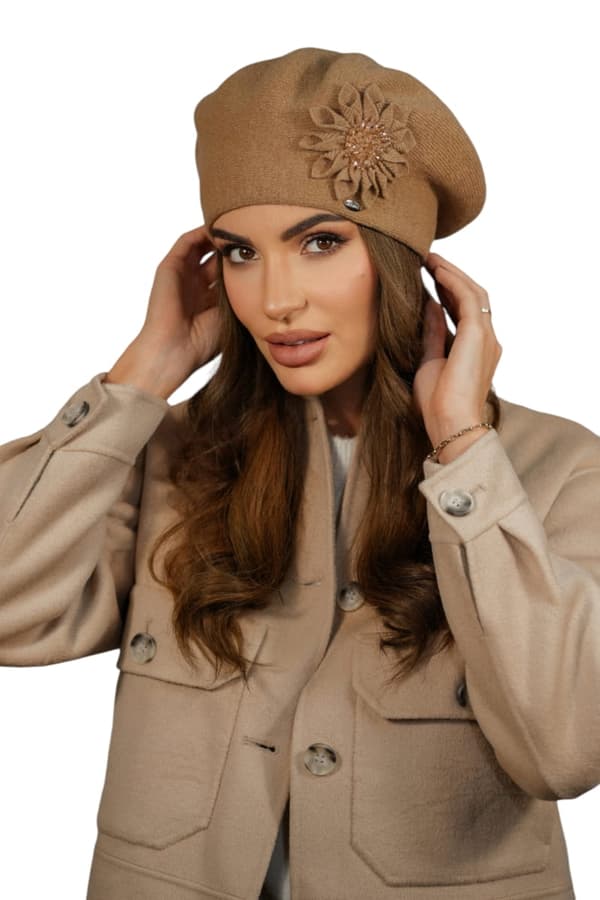 Dame Vinteruld Beret Sand Cameo-Peony