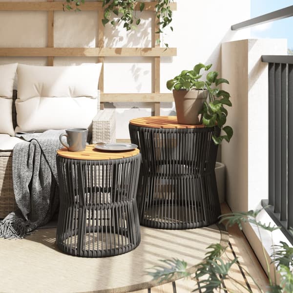 vidaXL haveborde, sæt med 2, træbordplader, grå, polyrattan