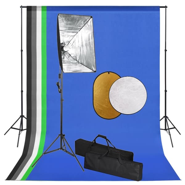 vidaXL Studiosetti Softboxilla, taustoilla ja heijastimilla