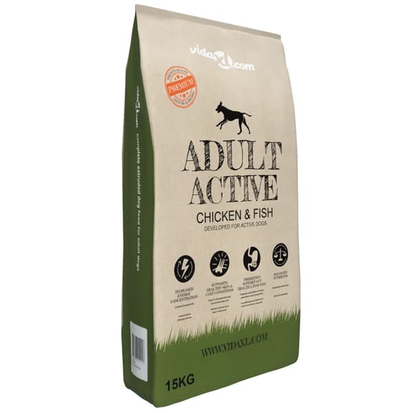 vidaXL Adult Active kylling- og fisktørfoder til hunde, 2 stk., 30 kg