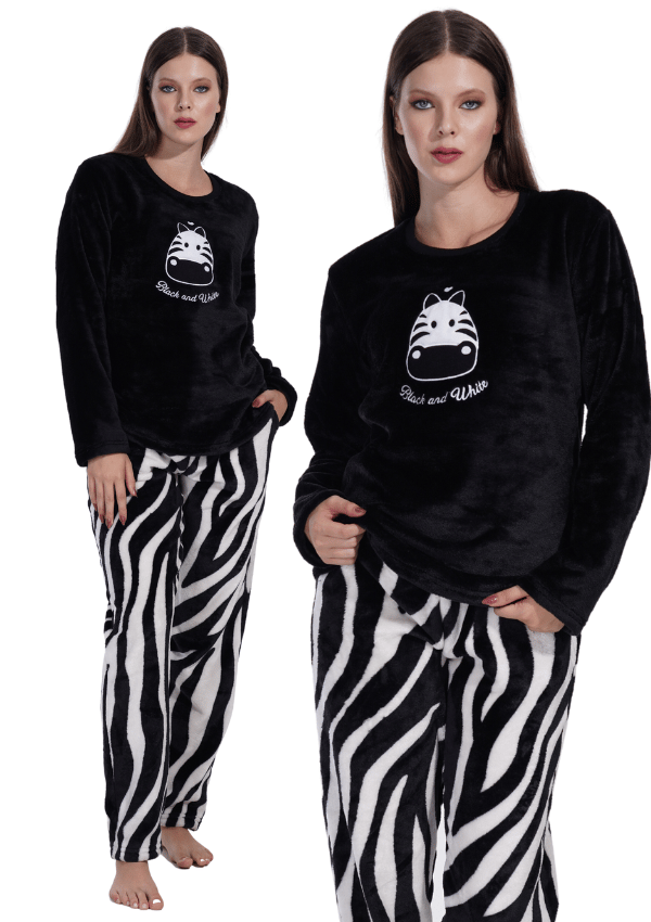 Dame plys vinterpyjamas M 38 varm zebra