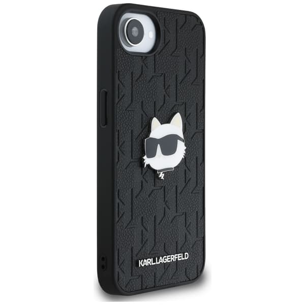 Karl Lagerfeld Monogram Choupette Head Pin Cover til iPhone 16e, sort