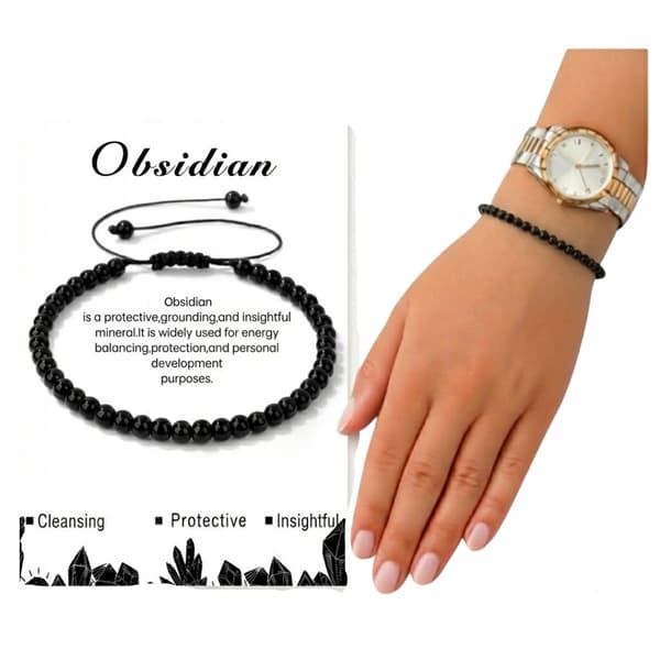 Obsidian luonnonkivi rannekoru minimalistinen