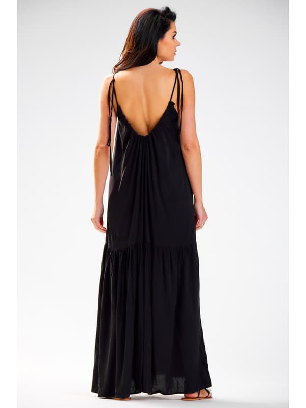 Oversized sommer maxikjole med stropper, sort S/M