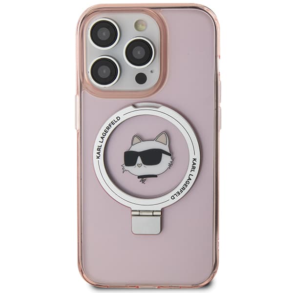 Karl Lagerfeld Ring Stand Choupette Head MagSafe-etui til iPhone 15 Pro, lyserød