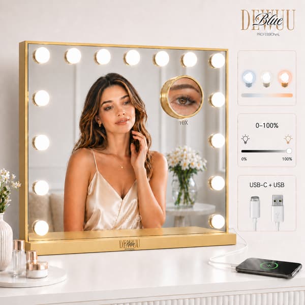 Hollywood sminkspegel 58x48 LED guld