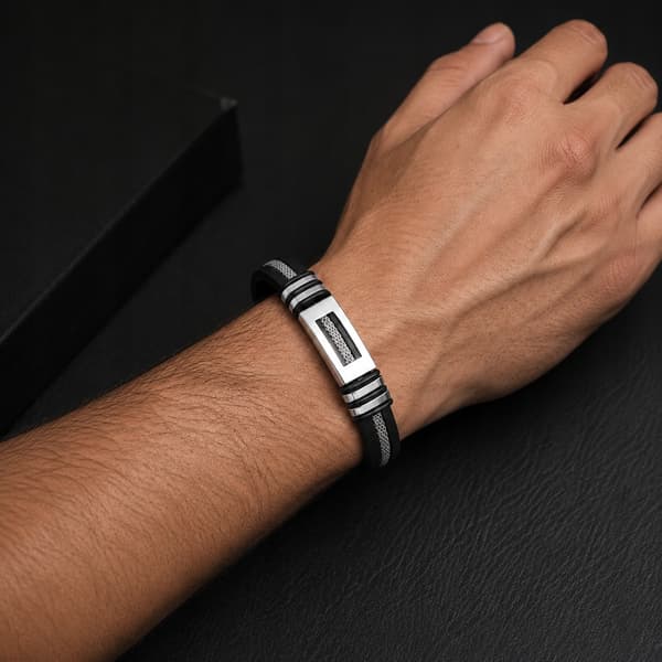 Sølv herrearmbånd Titanium sort armbånd Gave til mænd