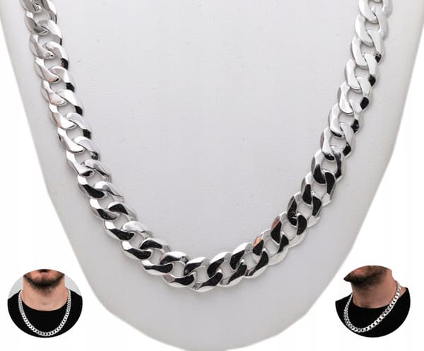 BRED Herrkedja i silver 8 mm 925 SILVER MED DIAMANT