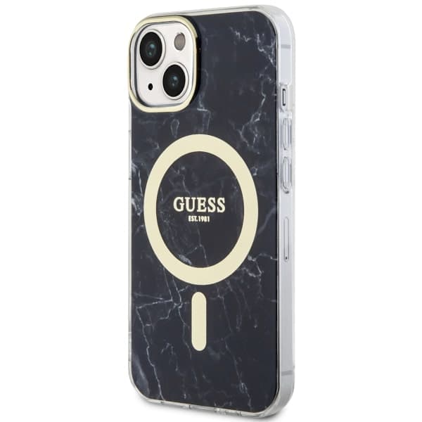 Guess Golden Marble MagSafe-etui til iPhone 14, sort