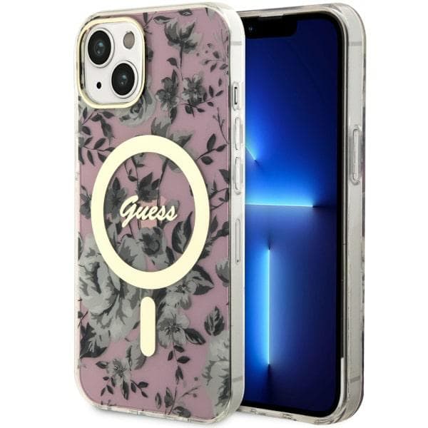 Guess Flower MagSafe-etui til iPhone 14, lyserød