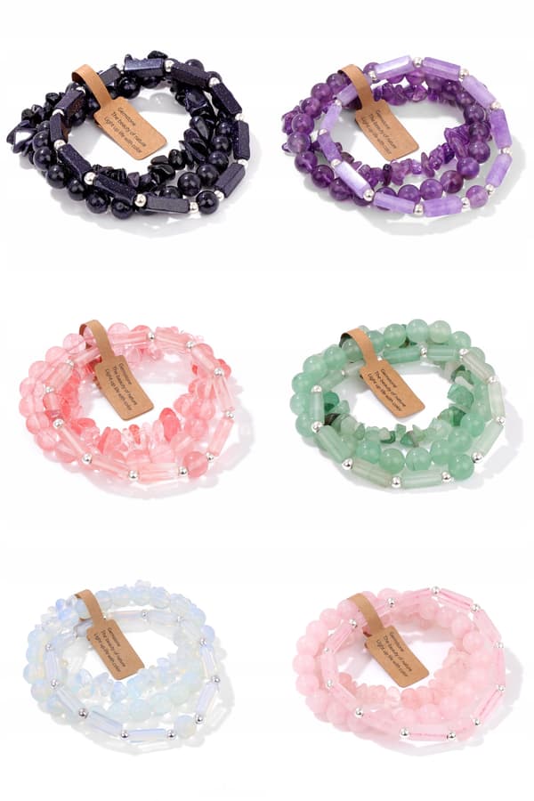 Set med 3 x Herrarmband 5-8 mm Vattenmelonkvartssten