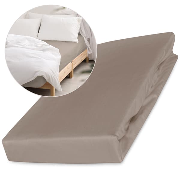 Bomullslakan 140x200 slät satin, mörkbeige
