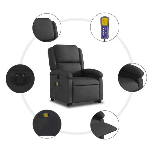 vidaXL massagestol med løftefunktion, sort, ægte læder