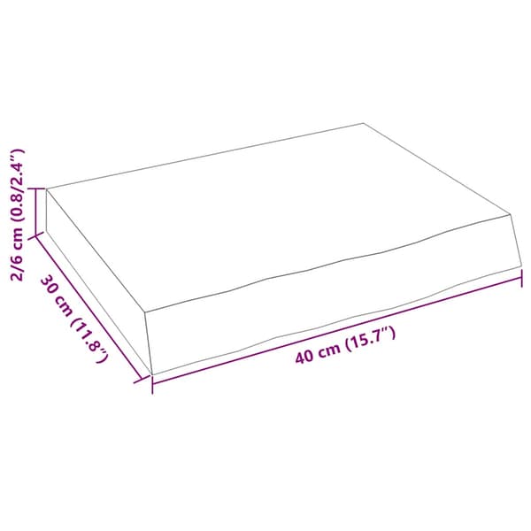 vidaXL hylde, 40x30x(2-6) cm, ubehandlet massivt egetræ