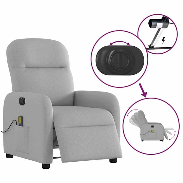 vidaXL elektrisk lænestol med massagefunktion, grå, stof