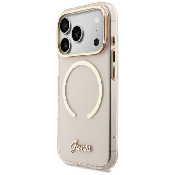 Guess IML Script Metal MagSafe-etui til iPhone 17 Pro Max i lyserødt