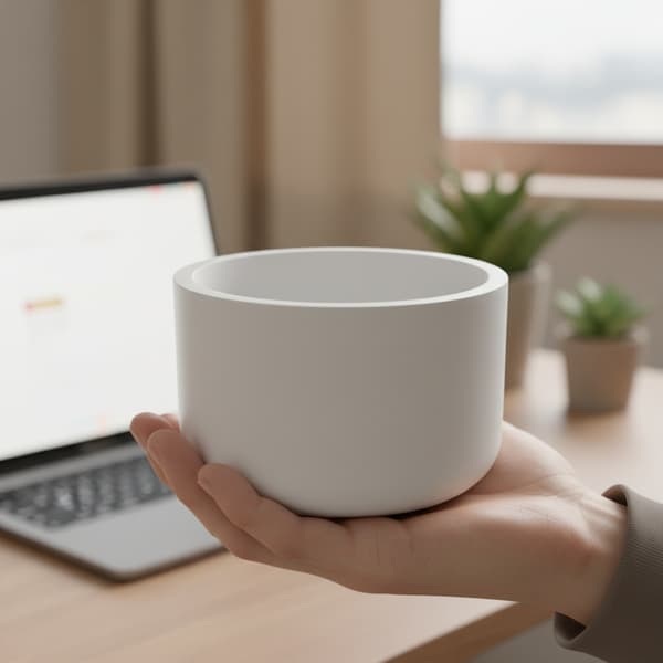 Rund vit blomkruka i minimalistisk stil