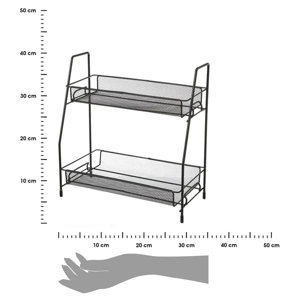 Sort metalhylde, 2 niveauer, 33 cm