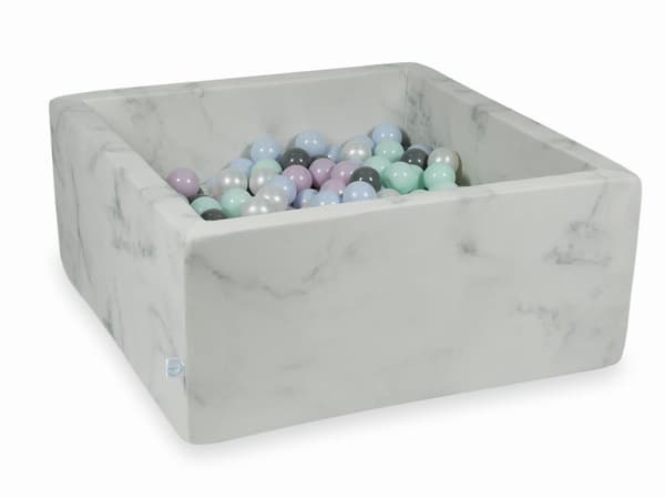 Tør pool 90x90x40 marmor med 400 bolde: lys mint, lys pink perle, lyseblå perle, perle, grå