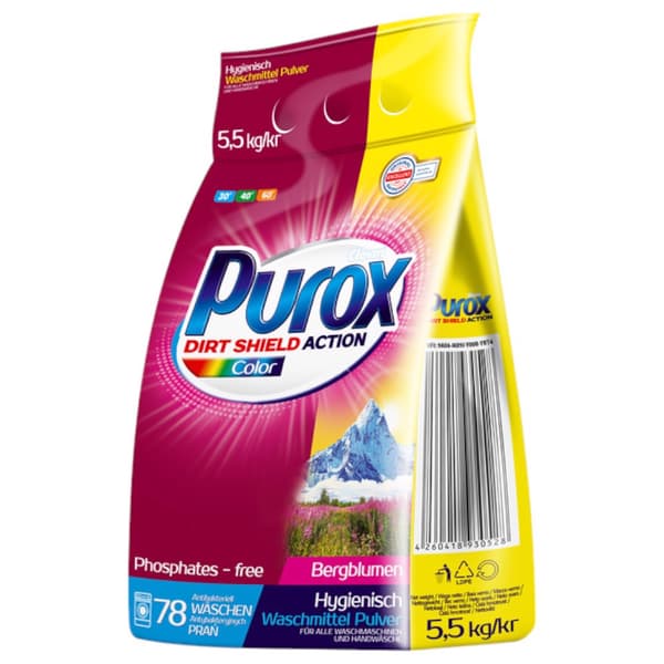 Purox vaskepulver farve 5,5 kg pose Clovin