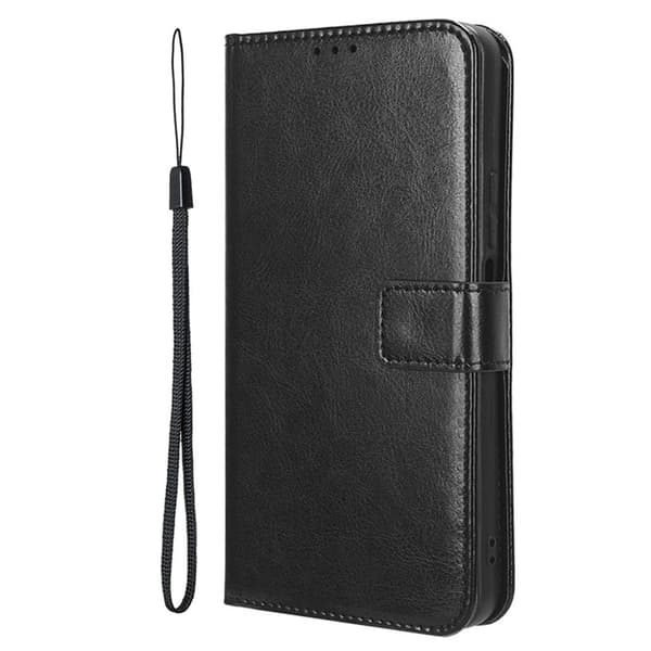 Realme 14 Pro 5G Flip-etui, Crazy Horse-pung, sort