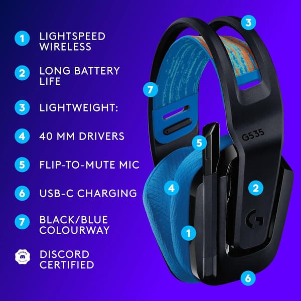 Logitech G535 Lightspeed Console Svarta Hörlurar (939-002219)