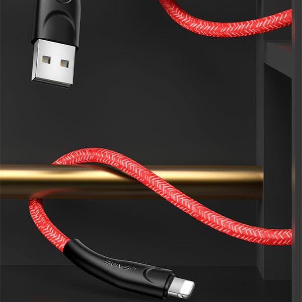 USAMS Flätad U41 USB-A till Lightning-kabel 1m 2A Röd